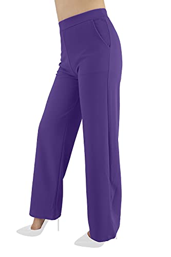 JOPHY & CO. Pantalón de mujer con bolsillos ligeros, cómodo de pierna ancha elástica de tela (cód. 6503), violeta, XL