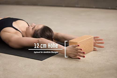 Juego de 2 Bloques de Yoga de Corcho 100% Natural - Hatha Klotz también para Principiantes Meditación y Pilates, Ejercicios de Estiramiento y Entrenamiento de bloqueos, Dos Bloques Pieza 75 mm