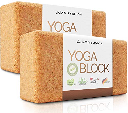 Juego de 2 Bloques de Yoga de Corcho 100% Natural - Hatha Klotz también para Principiantes Meditación y Pilates, Ejercicios de Estiramiento y Entrenamiento de bloqueos, Dos Bloques Pieza 75 mm