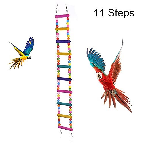 Juguete Escalera de Madera para Loro Pájaro, Escalera de Pájaro Loro, Juguete Pájaro Loro Escalera, Juego de Escalera de Madera Loro, Escalera Loro Multicolor, 11 Escalera 77cm, para Ejercicios Loros