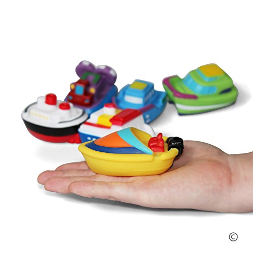JUNSHEN Juguetes de baño(6PCS), Juguetes del Barco de la bañera Juguetes para el baño Suave, Juguetes para el Agua de Aprendizaje de la bañera y Juguetes para niños pequeños