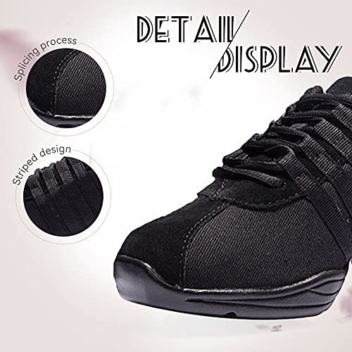 JUODVMP Mujer Dance Fitness Sneakers Entrenadores Transpirables Fondo Ligero Antideslizante Resistente Desgaste Zapatos Baile Moderno,Modello T01AB-Black-QD, 45EU