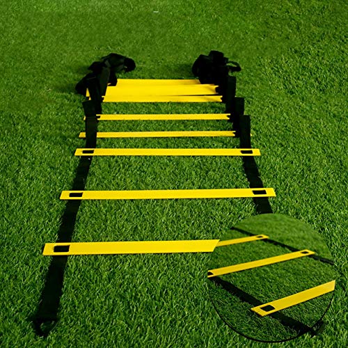 JZK Escalera de velocidad de 6 m y juego de conos y clavijas, escalera deportiva ajustable para ejercicios de agilidad, ejercicio y fitness para niños y adultos, escalera de entrenamiento de fútbol