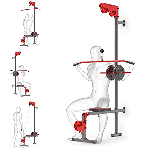 K-Sport: Polipasto de cable superior e inferior con barra de poleas y asiento para montaje en pared, cuerda de fitness para desarrollo muscular, equipos profesionales de fitness para el hogar