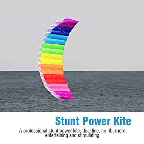 Keenso Rainbow Sport Kite, Colorida Cometa acrobática de Doble línea parafoil de Doble línea con Mango para Playa al Aire Libre Junto al mar, fácil de Volar (1,4 m / 2 m / 2,7 m)(1.4m)