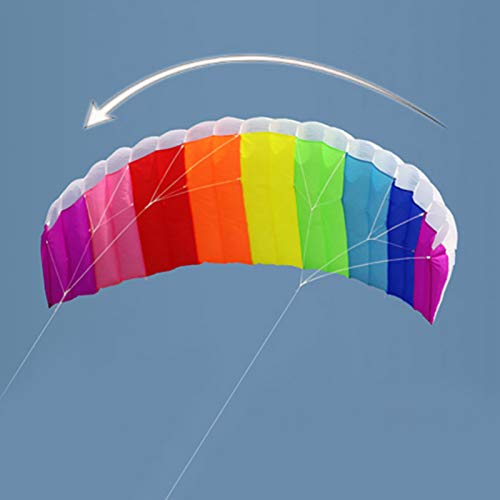 Keenso Rainbow Sport Kite, Colorida Cometa acrobática de Doble línea parafoil de Doble línea con Mango para Playa al Aire Libre Junto al mar, fácil de Volar (1,4 m / 2 m / 2,7 m)(1.4m)