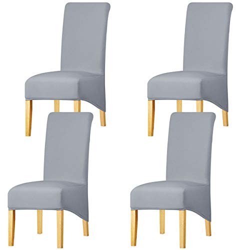 KELUINA Estiramiento sólido con respaldo alto  Cubiertas de silla XL para comedor, fundas de silla de comedor grandes de Spandex para la vida en el hogar Restaurante Hotel (4 PACK,Gris claro)