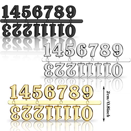 Kit de 6 Piezas Números de Reloj Incluyendo Número Árabe y Número Romano en Oro Negro Plata Números de Reloj Digital DIY para Diseñar Reemplazo Reparación de Accesorios de Reloj