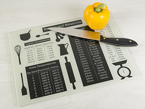 Kitchen Craft Everyday Home - Tabla de Cortar con Superficie de Pesos y Medidas de Cristal, Color Negro