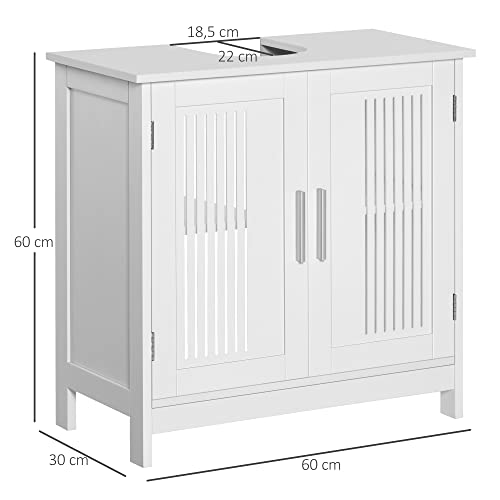 kleankin Mueble para Debajo del Lavabo Armario Baño de Suelo de Madera con 2 Puertas Ventiladas y Estante Ajustable Interior Moderno 60x30x60 cm Blanco