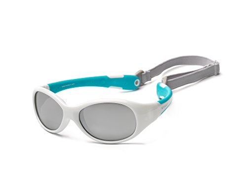 Koolsun Gafas de sol para bebé (0 – 3 AñOS | VERS piegelt | koolsun Flex White Aqua |100% protección UV | con desmontable Diadema | Optical Clas 1, cat. 3 | flexible