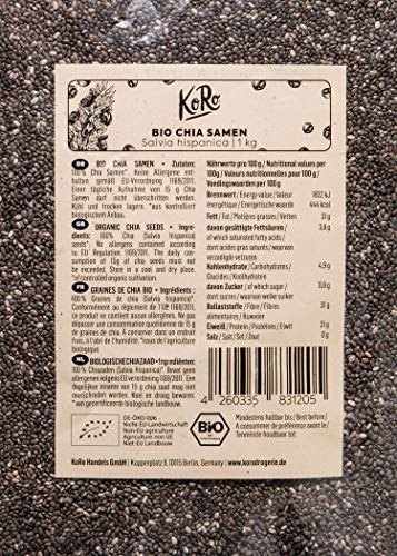 KoRo - Semillas de chia Organica 1 kg - Superalimento natural - De cultivo ecologico certificado y sin aditivos