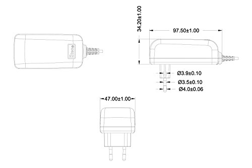 Ktec Alimentador Universal 12 V / 3 A (3000mA) Conector: 5,5mm x 2,5mm, Cable eléctrico 183 cm, Negro