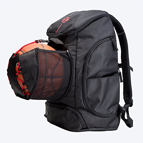 Kuangmi Mochila con Bolsa para balón de fútbol o Baloncesto, Ropa mojada, Ideal para su Uso en Deportes al Aire Libre, Uso Escolar o Viajes,Negro,30L