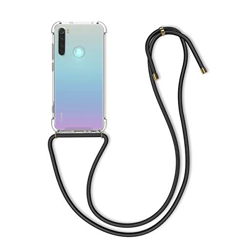 kwmobile Carcasa Compatible con Xiaomi Redmi Note 8 (2019/2021) - Funda Transparente TPU con Cuerda para Colgar - Negro/Transparente