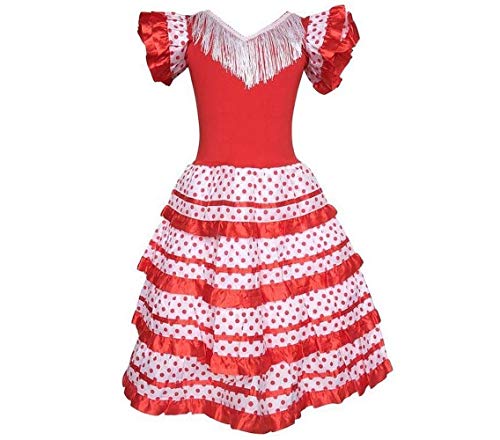 La Senorita Vestido Flamenco Español Traje de Flamenca Chica/niños Rojo Blanco