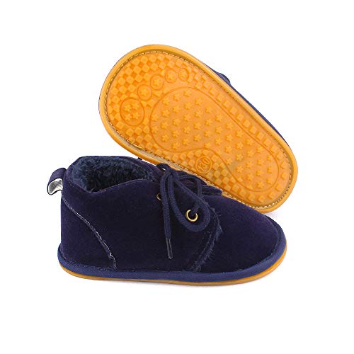 Lacofia Botas de Invierno de Suela de Goma para bebés niños o niñas Zapatillas de Deporte con Cordones para bebé Azul Marino 3-6 Meses
