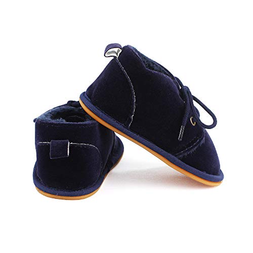 Lacofia Botas de Invierno de Suela de Goma para bebés niños o niñas Zapatillas de Deporte con Cordones para bebé Azul Marino 3-6 Meses