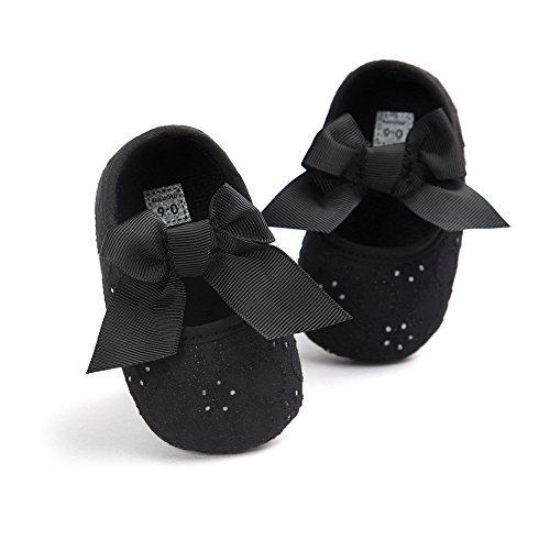 Lacofia Zapatos de Bautizo con Suela Suave Antideslizante Princesa Arco de bebé niñas Negro 6-12 Meses