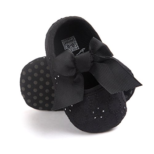 Lacofia Zapatos de Bautizo con Suela Suave Antideslizante Princesa Arco de bebé niñas Negro 6-12 Meses