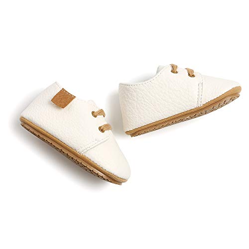 LACOFIA Zapatos Oxford con Cordones para Bebé Niños Zapatillas Primeros Pasos Antideslizantes para Bebés Blanco 6-12 Meses