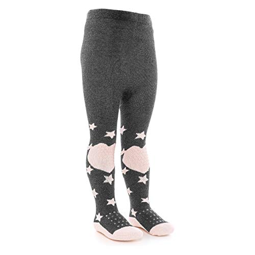 Laloona Baby - Leotardos para gatear con suela ABS - Leotardos antideslizantes con puntos para niños - Estrellas Gris/rosa (74/80 (6-12 meses))