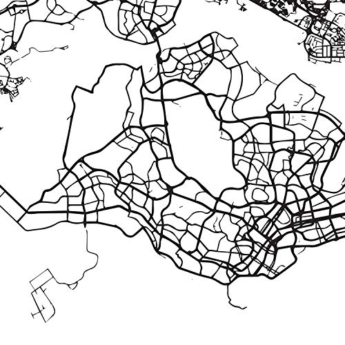 Lámina mapa de la ciudad Singapore estilo nordico en blanco y negro. Poster tamaño A4 Sin marco Impreso papel 250 gr. Cuadros, láminas y posters para salon y dormitorio