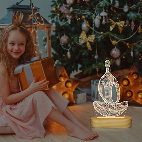 Lámpara de yoga LED 3D arte luz nocturna para niñas mujeres meditación amantes regalos de cumpleaños USB Power Warm Color Madera Base Lámpara de mesa