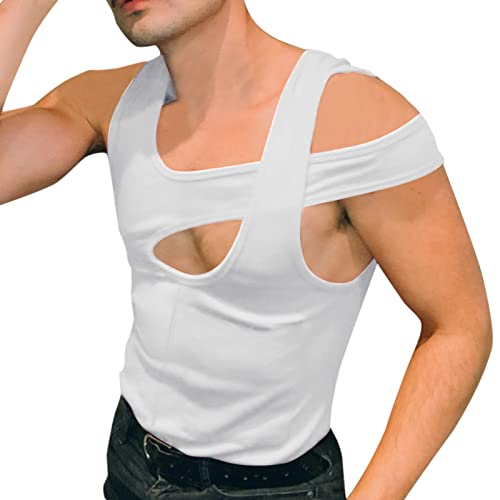 LAOSU Camiseta de tirantes para hombre y mujer, de verano, transpirable, sin mangas, color liso, 03-blanco, L