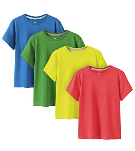LAPASA Camiseta Niño & Niña (Pack de 4) Camisetas Manga Corta Blanca & Colores Unisex 100% Algodón K01 9-10 años Rojo, Amarillo limón, Verde, Azul