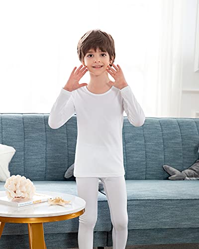 LAPASA Conjuntos Ropa Interior Térmica para Niños Invierno Capa Base Top Camisa y Pantalon B03 Blanco 9-10 años