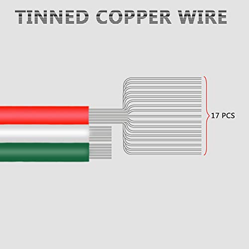 LEADTOPS Cable de Extensión de Conductor de 3 pines, 10 m, 22 AWG Calibre, Cable de Cobre Estañado Trenzado, 5/12 V CC, WS2812B WS2811 para Tira de Luz LED RGB Color de Ensueño, Carrete de 33 pies