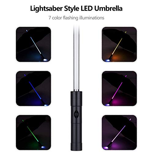 LED Paraguas Lightsaber Infantil Hombre Mujer, Luz para Arriba Paraguas de Golf con el Cambio de Color del Eje