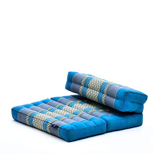 LEEWADEE Asiento de meditación – Almohadilla Plegable para Hacer Yoga, cojín para el Suelo de kapok ecológico Hecho a Mano, 54 x 72 cm, Azul Claro