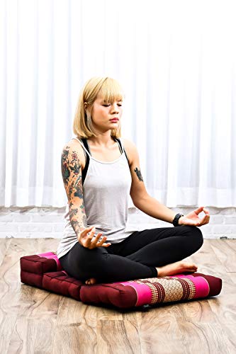 LEEWADEE Asiento de meditación – Almohadilla Plegable para Hacer Yoga, cojín para el Suelo de kapok ecológico Hecho a Mano, 54 x 72 cm, castaño Rosado