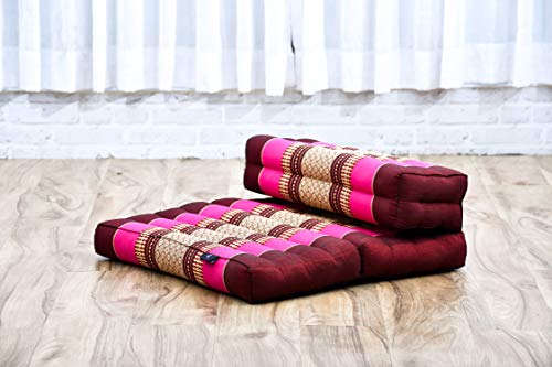 LEEWADEE Asiento de meditación – Almohadilla Plegable para Hacer Yoga, cojín para el Suelo de kapok ecológico Hecho a Mano, 54 x 72 cm, castaño Rosado