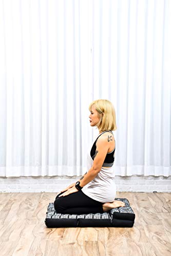 LEEWADEE Asiento de meditación – Almohadilla Plegable para Hacer Yoga, cojín para el Suelo de kapok ecológico Hecho a Mano, 54 x 72 cm, Negro