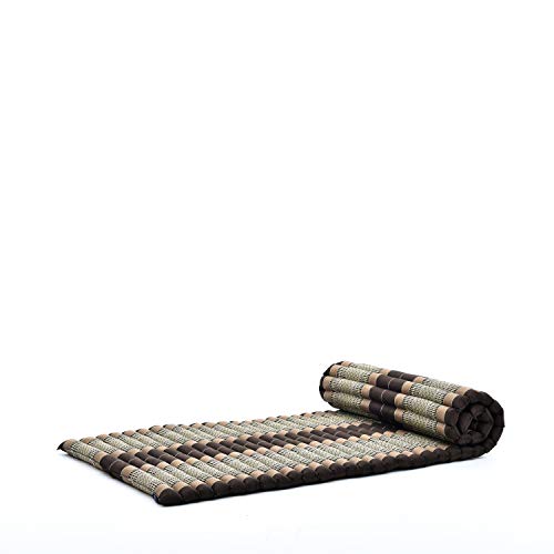 LEEWADEE colchoneta tailandesa Enrollable M – Colchón para masajes Grueso, futón para Dormir, Alfombra de kapok, 200 x 76 cm, marrón