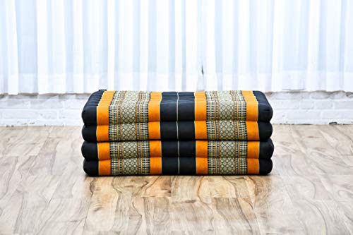 LEEWADEE futón Plegable Standard – Colchoneta para Doblar de kapok Hecha a Mano, colchón de Invitados para el Suelo, 200 x 80 cm, Negro Naranjo