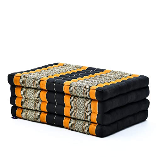 LEEWADEE futón Plegable Standard – Colchoneta para Doblar de kapok Hecha a Mano, colchón de Invitados para el Suelo, 200 x 80 cm, Negro Naranjo