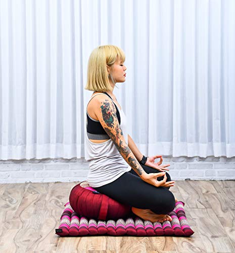 LEEWADEE Set de meditación – Cojín de Yoga Zafu y colchoneta de meditación Zabuton, Asiento tailandés de kapok Hecho a Mano, Set de 2, castaño Rosado