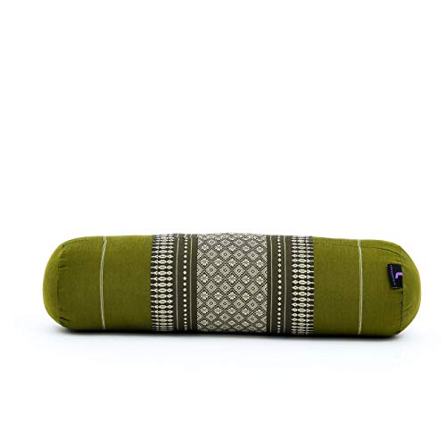 LEEWADEE Yoga Bolster pequeño – Cojín Alargado para Pilates y meditación, reposacabezas Hecho a Mano de kapok, 55 x 15 x 15 cm, Verde