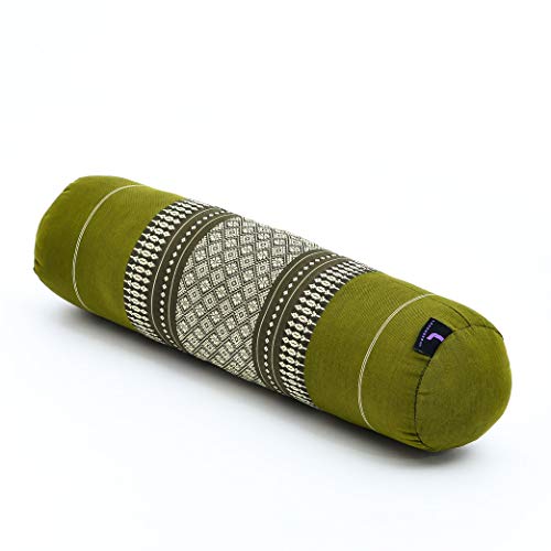 LEEWADEE Yoga Bolster pequeño – Cojín Alargado para Pilates y meditación, reposacabezas Hecho a Mano de kapok, 55 x 15 x 15 cm, Verde