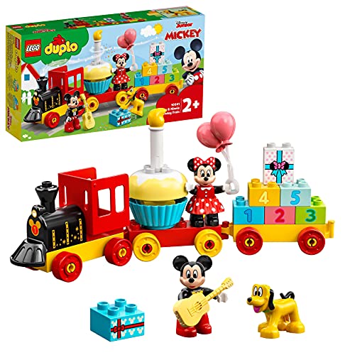 LEGO 10941 Duplo Disney Tren de Cumpleaños de Mickey y Minnie, Tren de Juguete para Niños, Incluye a Pastel y Globos de Cumpleaños