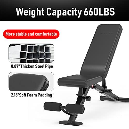 leikefitness Banco de pesas ajustable plegable para ejercicio con bloqueo automático para declinación vertical y ejercicio plano de cuerpo completo GM58101 (Negro)