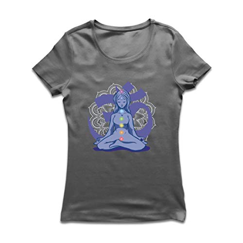 lepni.me Camiseta Mujer Yoga Meditación Namasté Asana Mandala Mente Cuerpo Alma (L Grafito Multicolor)
