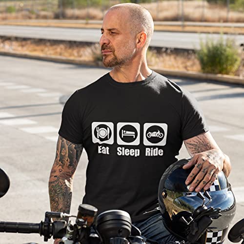 lepni.me Camisetas Hombre Comer Dormir Montajes Repetir el Eslogan de la Moto Citas (4XL Blanco Multicolor)
