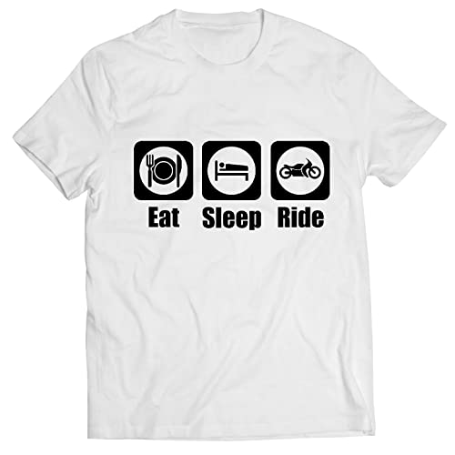 lepni.me Camisetas Hombre Comer Dormir Montajes Repetir el Eslogan de la Moto Citas (4XL Blanco Multicolor)