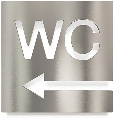 Letrero para WC - señalización autoadhesiva de acero inoxidable para el baño - instalación sin herramientas - flecha a la izquierda - rótulo para inodoro - INOXSIGN W03