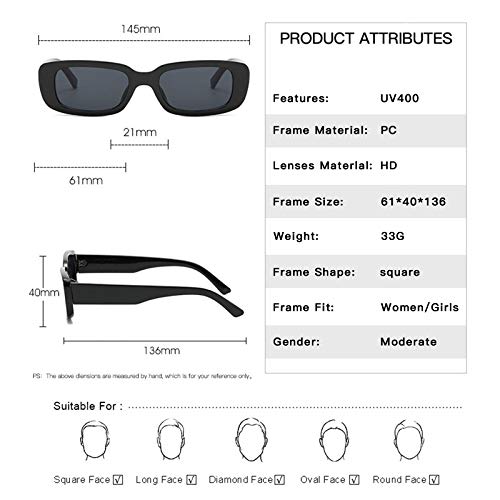 Lidiper 3 Piezas Gafas de sol Rectangulares, Protección UV400 Gafas de Conducción Retro Gafas Rectangulares Moda Gafas Pequeñas para Mujer